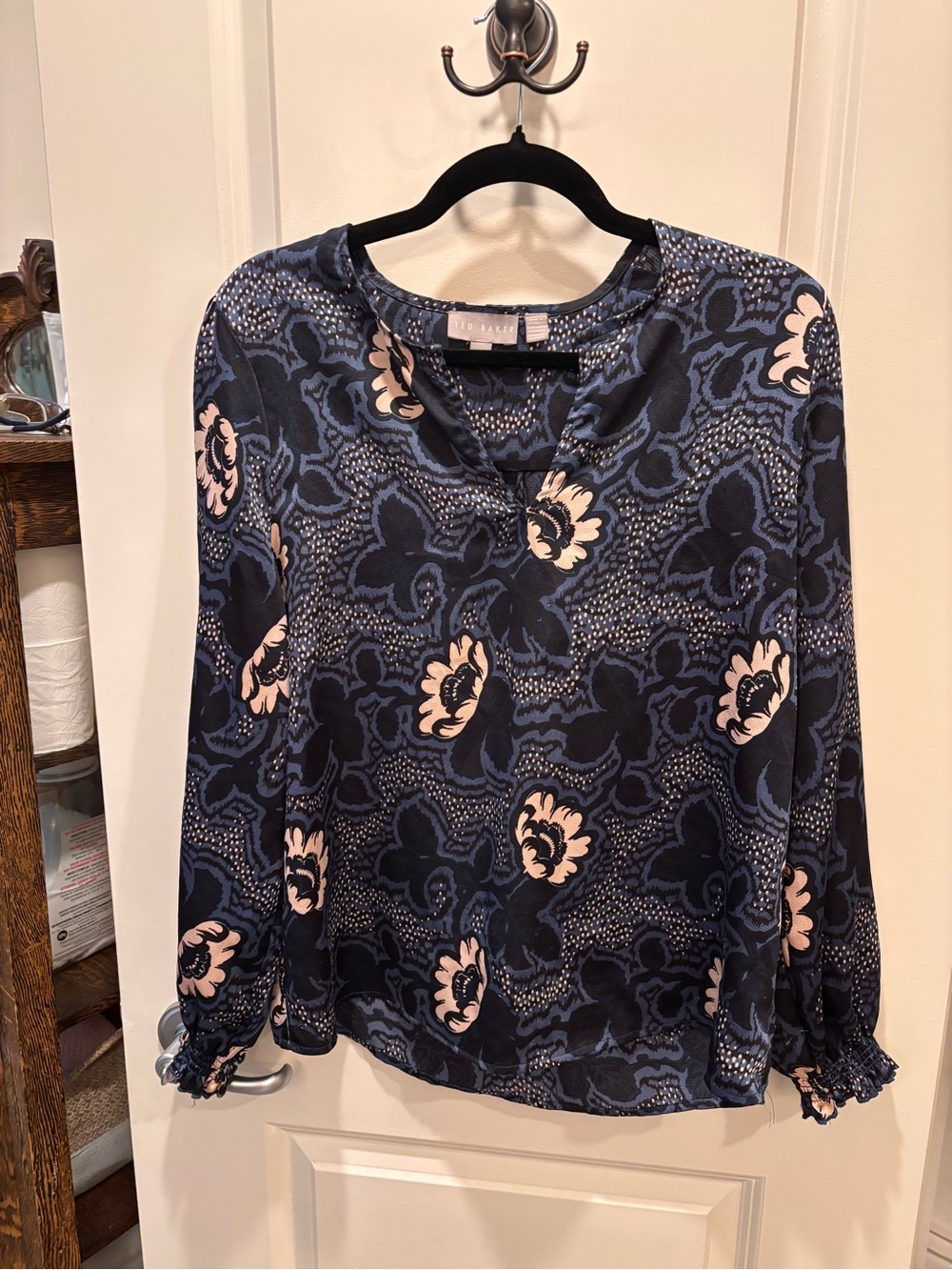 Ted Baker Navy Blush Floral V-Neck Blouse